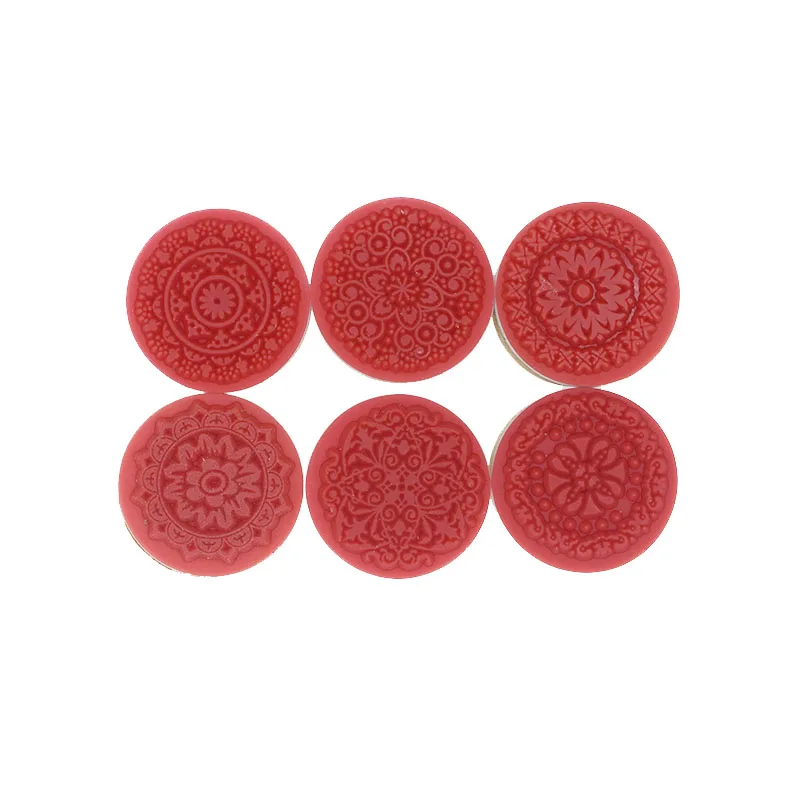 Christmas Round Wooden Stamps 6pcs Floral Silicone Rubber Stamps for Xmas Crafts Card Making and Scrapbooking 