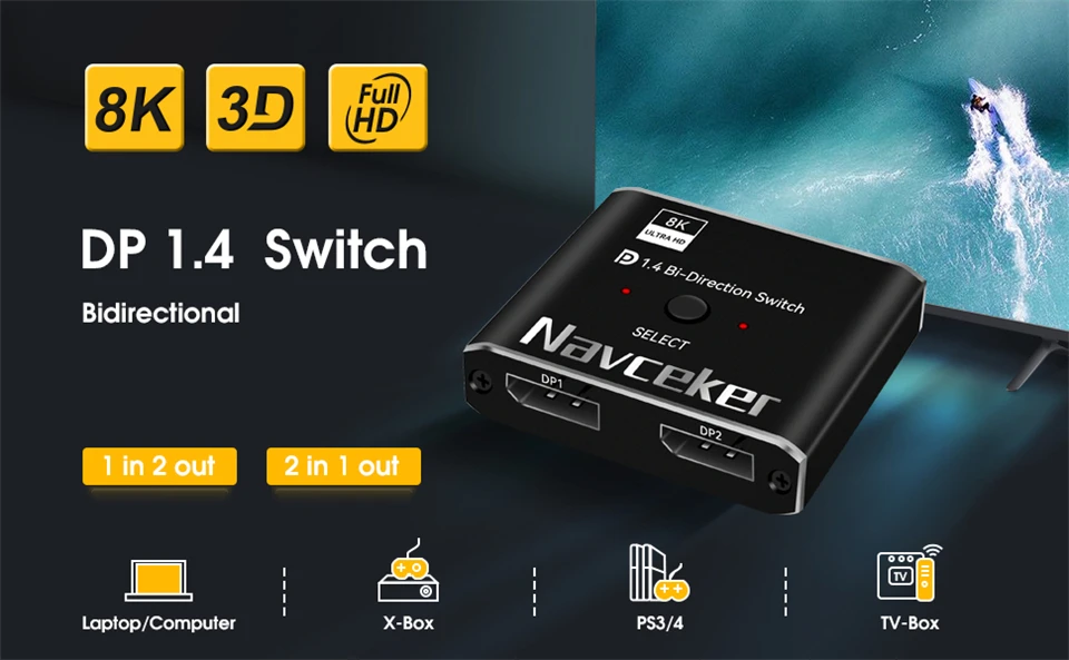 2023 Displayport 1.4 Switch 8K Displayport Bi-direction splitter switcher Displa