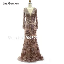 Изумительное кружевное вечернее платье с вышивкой и длинными рукавами, платье русалки с v-образным вырезом, Прозрачное платье, украшенное бисером и стразами, вечерние платья для выпускного вечера