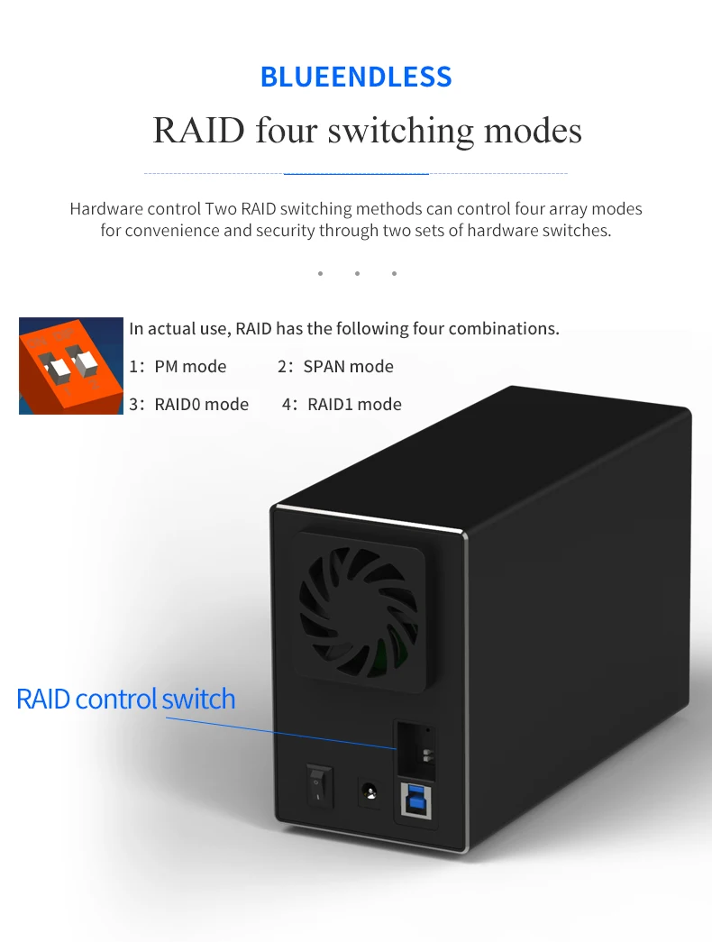 Dual Hard Drive Disk Array Cabinet 3.5'' HDD enclosure with RAID Function USB3.1 Type C Disk Array Box 2 Bay Data Backup for PC