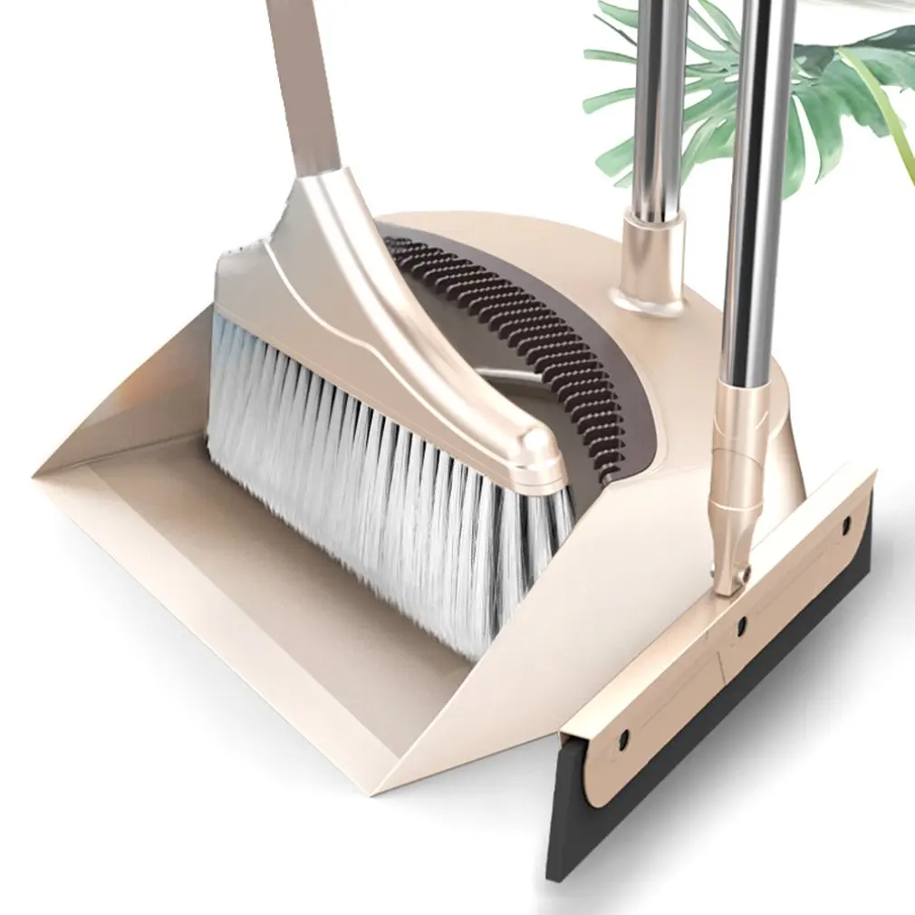 Розовый Broom Set Combination Household Soft Hair Scraping Ground Scraping Bathroom Sweeping Broom Shovel Adjustable Pole - Цвет: Розовый