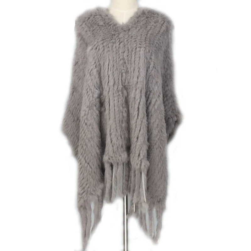 

New Knit Rabbit Fur Poncho With Tassels Rabbit fur poncho knit coat scarf shawl