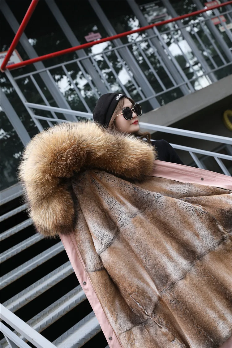 Женская коллекция, большой капюшон с натуральным мехом енота, подкладка из натурального кроличьего меха, зимняя парка с натуральным мехом, плотное пальто, уличная одежда