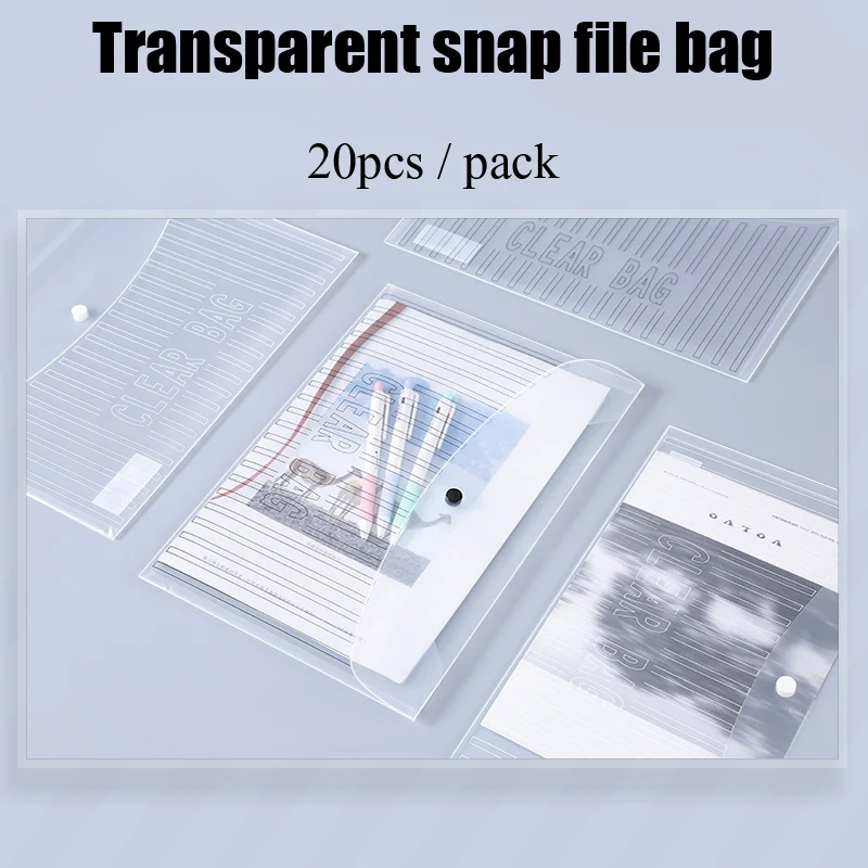 

Deli 20pcs/pack Transparent PP Water Resistant File Holder Filing Envelope with Snap Button - White file bag