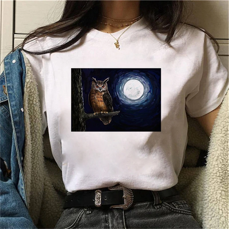 Fashion Women T Shirt Harajuku Realistic photos of owls Tshirt 90s Painting Ulzzang Casual Tops Tees T-shirt Female Clothes