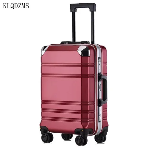 KLQDZMS 2" 24 дюйма Алюминий рамка чемодан на колесиках для путешествий Спиннер на кабина чемодан на колесиках с усиленным корпусом на колесах - Цвет: Red wine