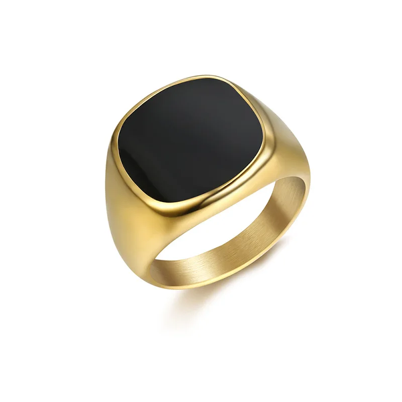 

High Quality Black Enamel Ring for Women Stainless Steel Bagues Pour Femme Metal Texture Men Ring Jewelry Gift 2020