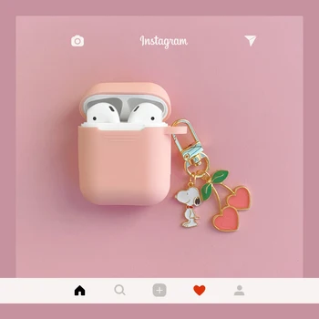 

Cute Korean Silicone Case for Apple Airpods Case Accessories Bluetooth Earphone Cartoon Protective Cover Cherry Dog Key Ring