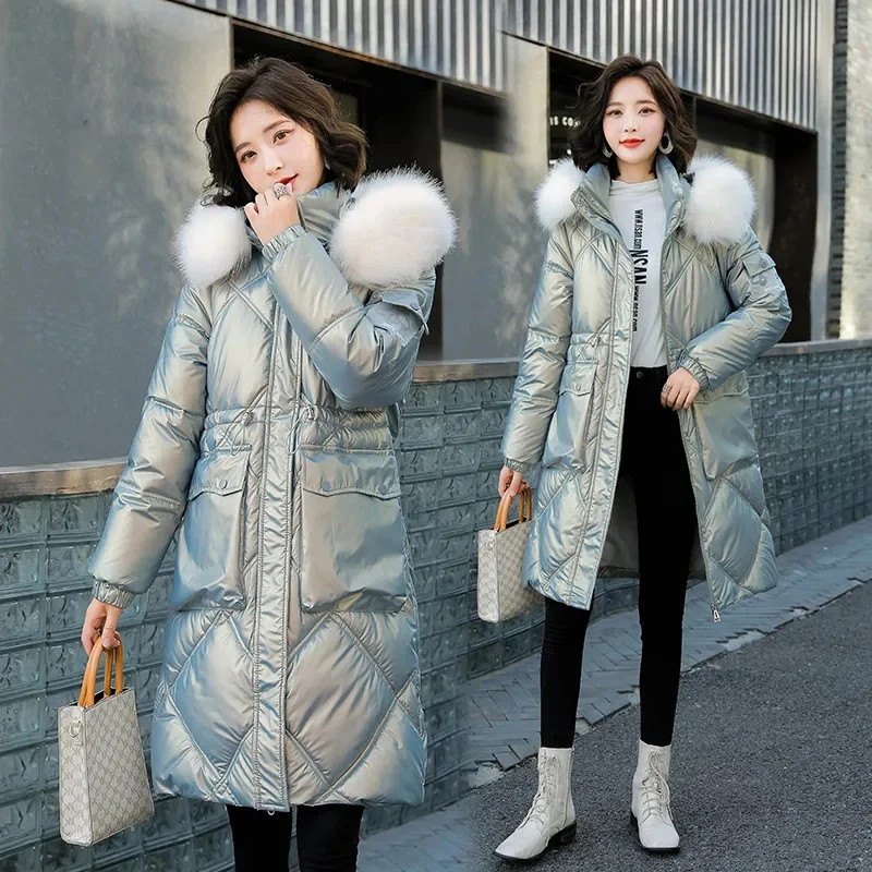 Winter Thickened  Bright Face Wash-Free Down Padded Cotton Coat Clothes Women Mid-Length Korean Style Style Padded Cotton Jacket korean version of loose cotton padded clothes cotton padded jacket new women bread clothes cotton padded jacket winter tide coat