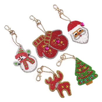 

5pcs/set DIY 5D Diamond Painting Embroidery Cartoon Double Sided Keychain Key Ring Jewelry Handmade Christmas Gifts