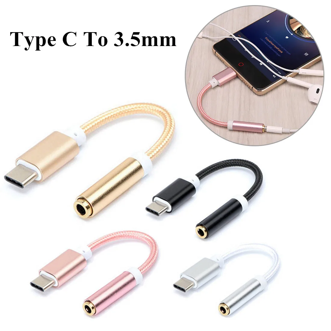 

Braided Cable Adapter USB-C Type C To 3.5mm Jack Headphone Cable Audio Aux Cable Adapter for Xiaomi Huawei for Smart Phone