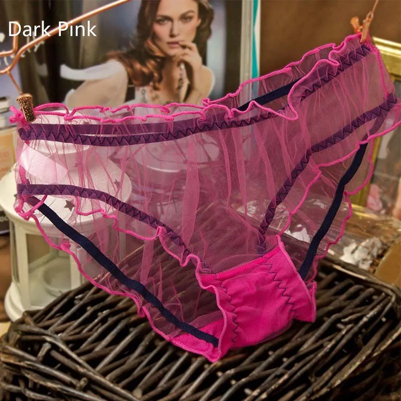 Dark Pink Трендовое сексуальное Сетчатое женское нижнее белье, трусики, сексуальные кружевные трусики для девушек с низкой талией, треугольное женское нижнее белье, трусы - Цвет: Dark Pink