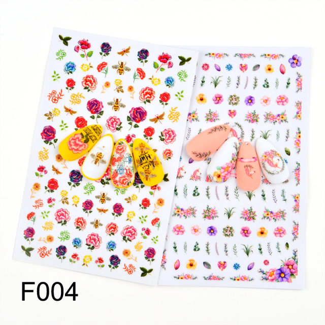 Nail Flower Letter Leaf Beauty Slider Bloom Colorful Plant Pattern 3D Manicure Sticker