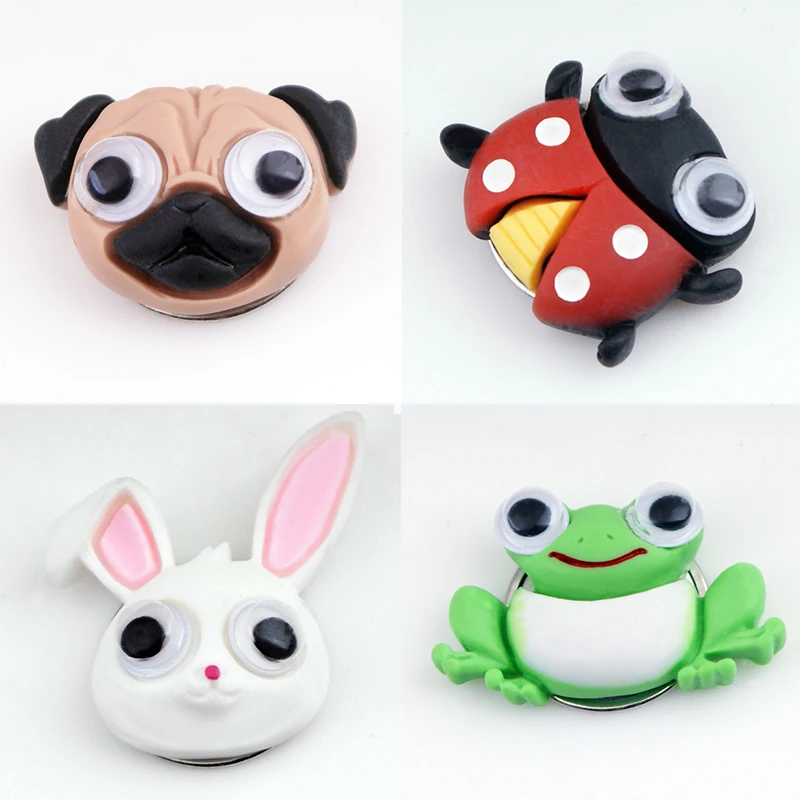 movable eyes 3d cartoon ladybug frog rabbit panda dog resin 18mm snap button for snap jewelry kt2721