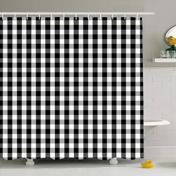 

Shower Curtain Set with Hooks 72x78 Black White Fiber Checks Buffalo Gingham Pattern Slight Country with Tablecloth Abstract