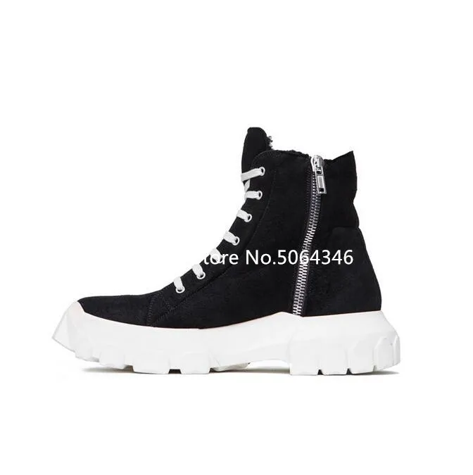 Fashion Design High Top Black Men Snow Boots Fur Inside Side Zip Cross-tied Thick Bottom Winter Short Boots For Men