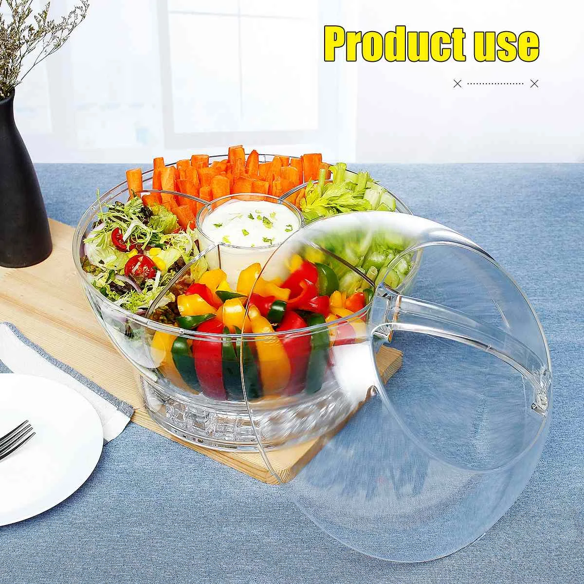 Kitchen Tools Plastic Salad Bowl Vegetable Fruit Food Storage Container Portable Organizer Transparent Tableware Dinnerware