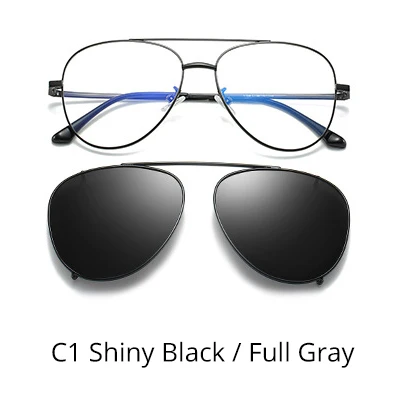 Ralferty Prescription Sunglasses Women Men Polarized Clip On Glasses Pilot Myopia Ladies Spectacle Frame 0 Degree Z17208 - Цвет линз: C1 Shiny Black-Gray
