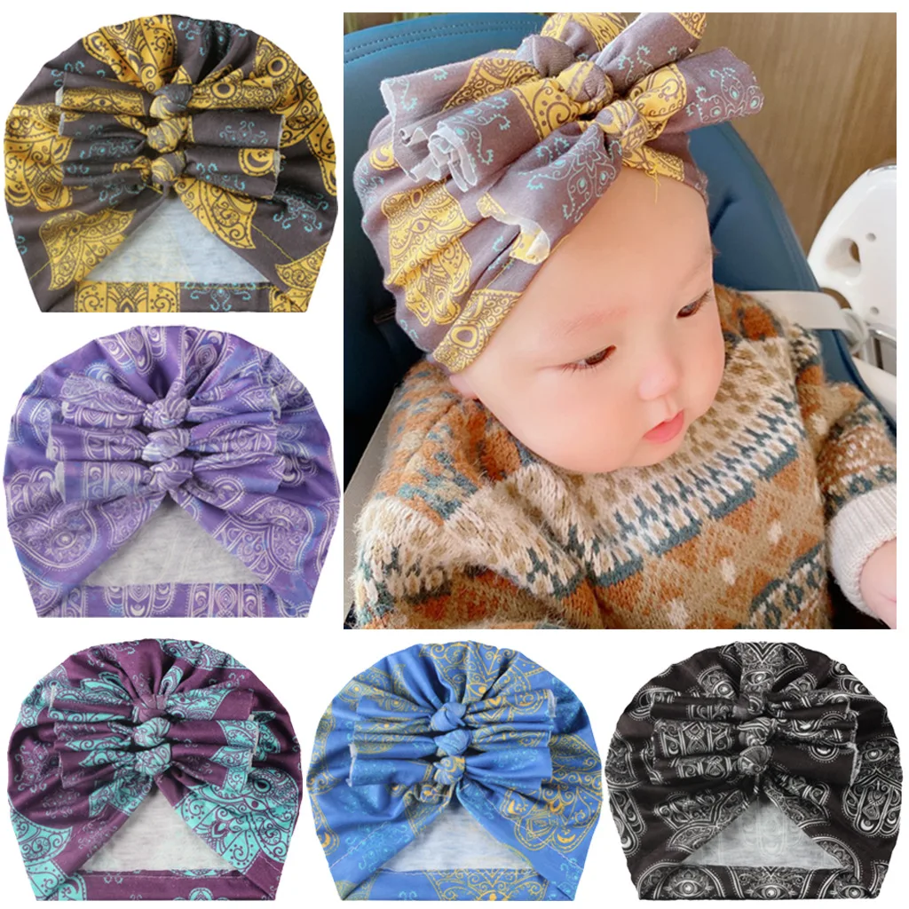 

Baby Hat for Girls Bows Turban Hats Infant Photography Props Kids Printed Floral Beanie Baby Cap Accessories Children Hats