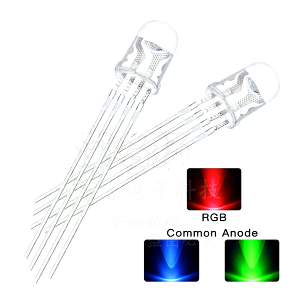 Vibrant 1000-Piece 5mm RGB LED Kit - Common Cathode/Anode, Four Feet, Transparent Highlight, F5 Diode for Colorful Illumination Description Image.This Product Can Be Found With The Tag Names EL Products, Electronic Components Supplies, Fullcolor led