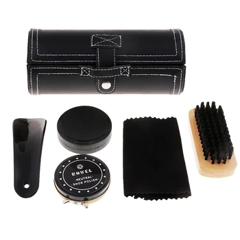 

Shoe Shine Care Kit with Travel Case - Shoe Polish Brush Set - Black / Green