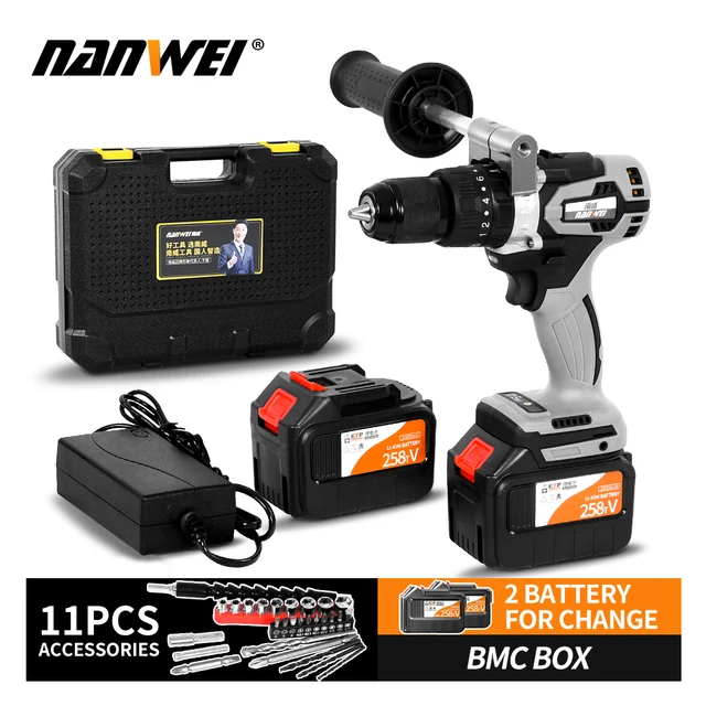 NANWEI 21V 13mm Cordless Drill Industrial Grade Brushless Impact Drill 1/2