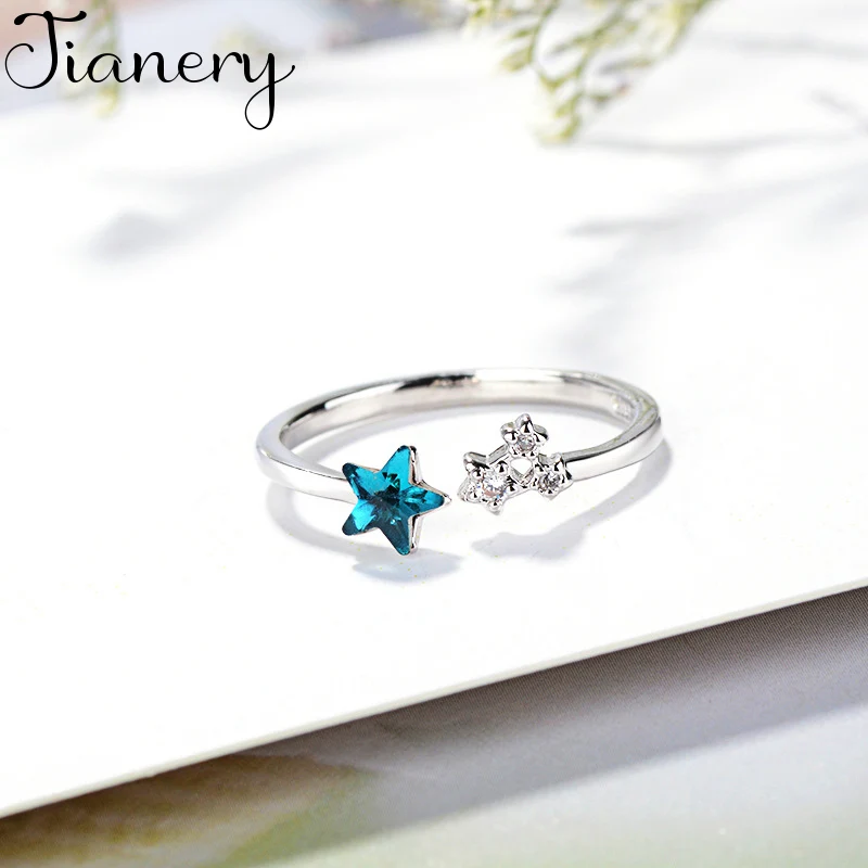 JIANERY Boho Ретро Настоящее чистое 925 пробы Серебряная синяя звезда кольца для мужчин и женщин винтажные ювелирные изделия на палец античные кольца