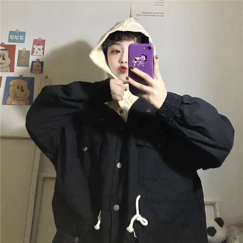 Для фотосессии, стиль, Harajuku BF, Повседневная ветровка, женская, средней длины, свободная, корейский стиль, модная рабочая одежда, Тренч, пальто S