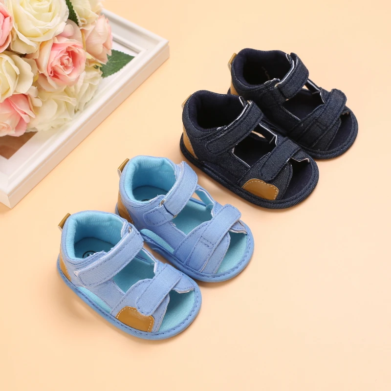 2021 NEW 0-18Months Kids Newborn Baby Boys Fashion Summer Soft Crib Shoes First Walker Anti Slip Sandals Shoes Soft Sole