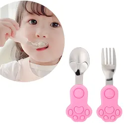 Cute Sole Pattern Stainless Steel Spoon for Baby Utensils Set Food Toddler Learn To Eat Training Fork Infant Children Tableware
