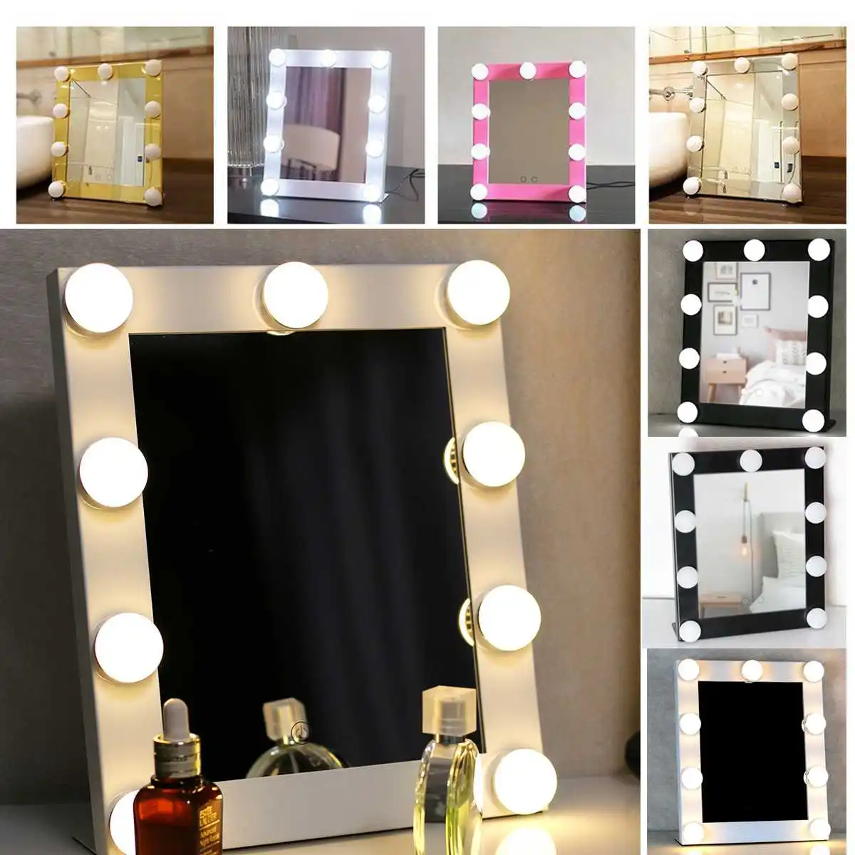 

Vanity Tabletops Lighted Makeup Mirror With 9 LED Bulb Lights Touch Screen Beauty Mirror Adjustable Cosmetic Tool 110-240V