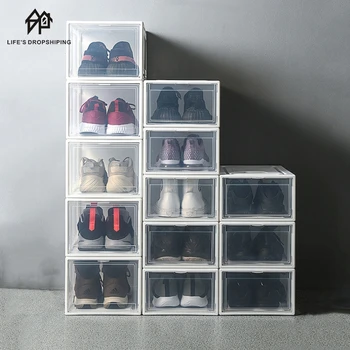 

1pc Side Open Magnetic Shoe Box Large Capacity Drawer Shoe Box Clear Plastic Shoe Storage Box Organizer Basketball Shoes Cabinet