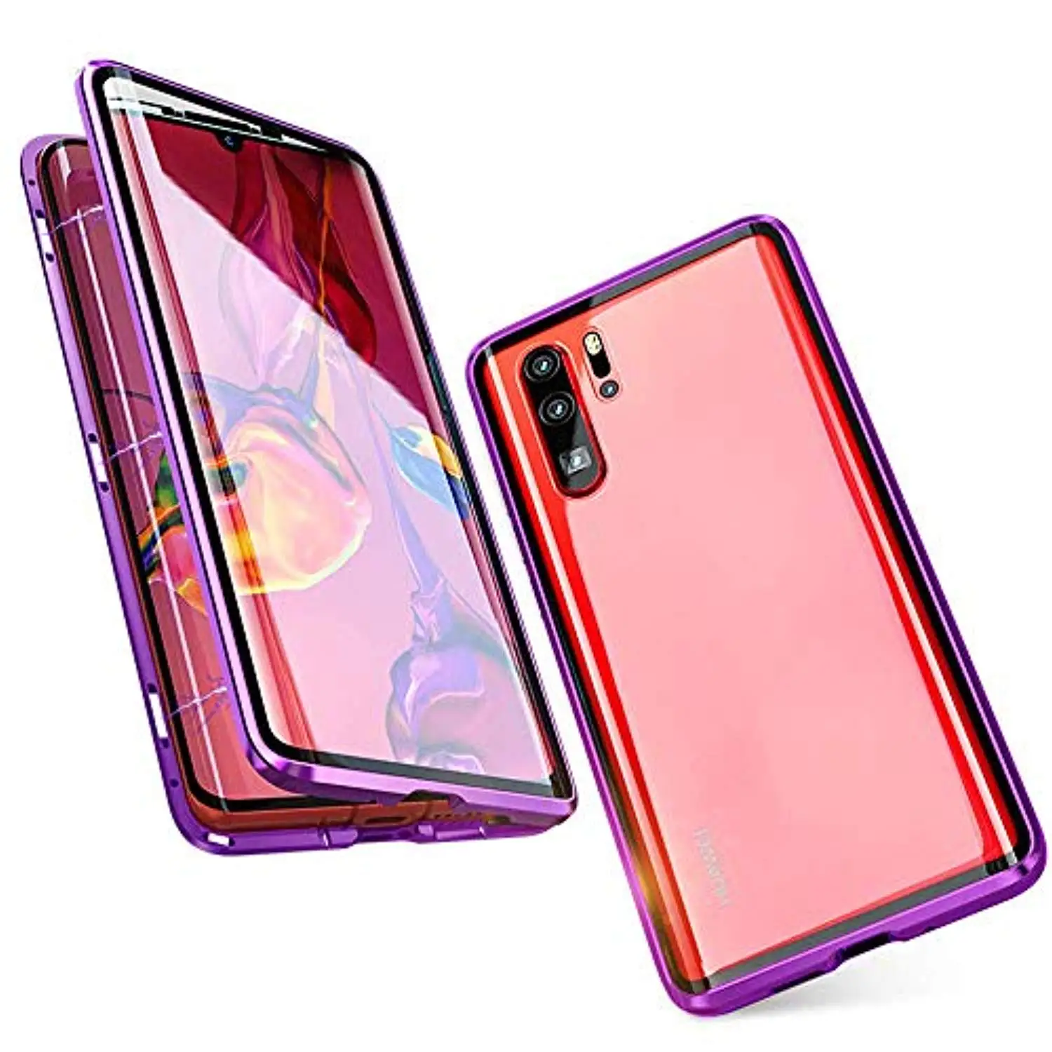 Purple Закаленное Стекло Полный Магнитный чехол для телефона для huawei P30 Pro Nova 5i 5 4 Honor 20 10 Lite 8A Y5 Y6 Y7 крышка флип-чехол - Цвет: Purple