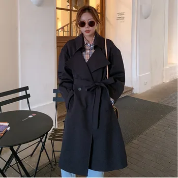 

Women's Windbreaker Mid-length Section 2020 New School Waist Loose Spring Autumn Trench Long Coat For Woman Clothes Plus Size