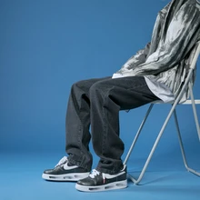 Pantalones vaqueros bombachos rectos para hombre, ropa de calle informal, holgados, Color liso, Color blanco/Negro, Verano