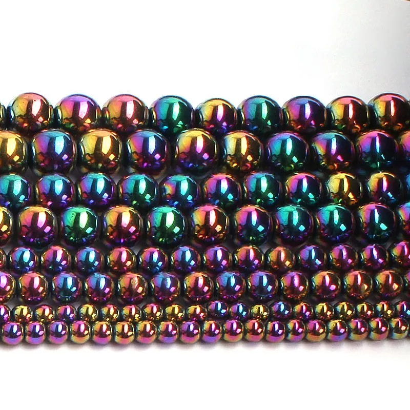 Natural Stone Hematite Round Beads in Gold & Silver Tones for Jewelry Making - 15'' Strand