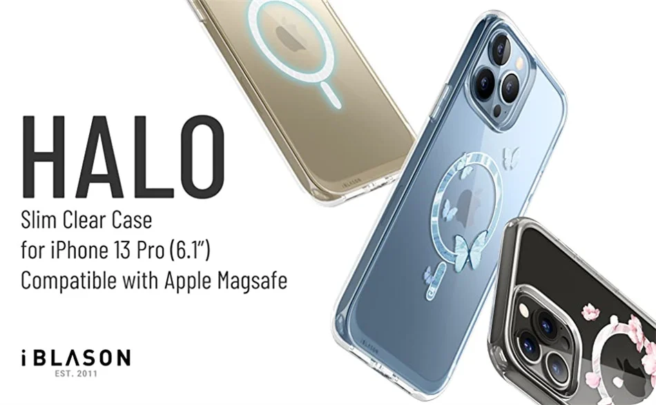 I-BLASON For iPhone 13 Pro Case 6.1 inch (2021 Release) Halo Slim Clear Case with TPU Inner Bumper Compatible with MagSafe cellphone pouch