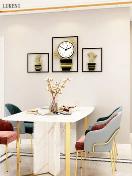 

Nordic Living Room Triptych Sofa Background Wall Decoration Mural Bedroom Wood Board Creative Paintings Light Luxury Wall Clock