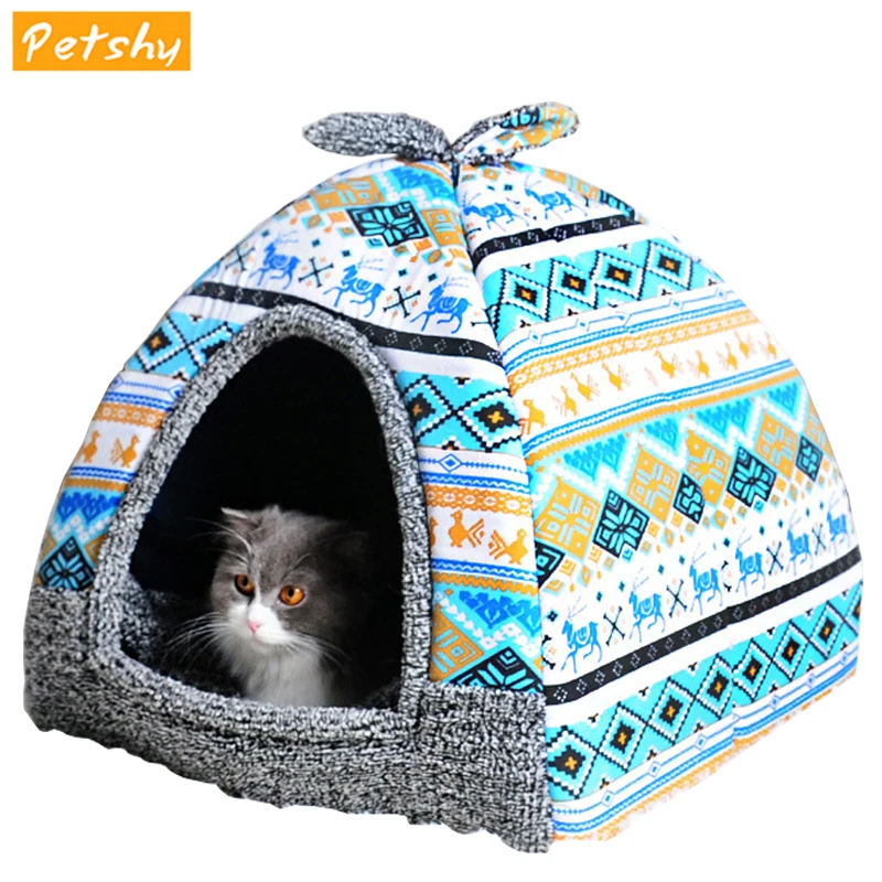Petshy Yurt палатка для питомца кошки кровать Дом моющаяся маленькая собака котенок гнездо пещера кровать для кошек Подушка для сна диван многофункциональная кошка дом