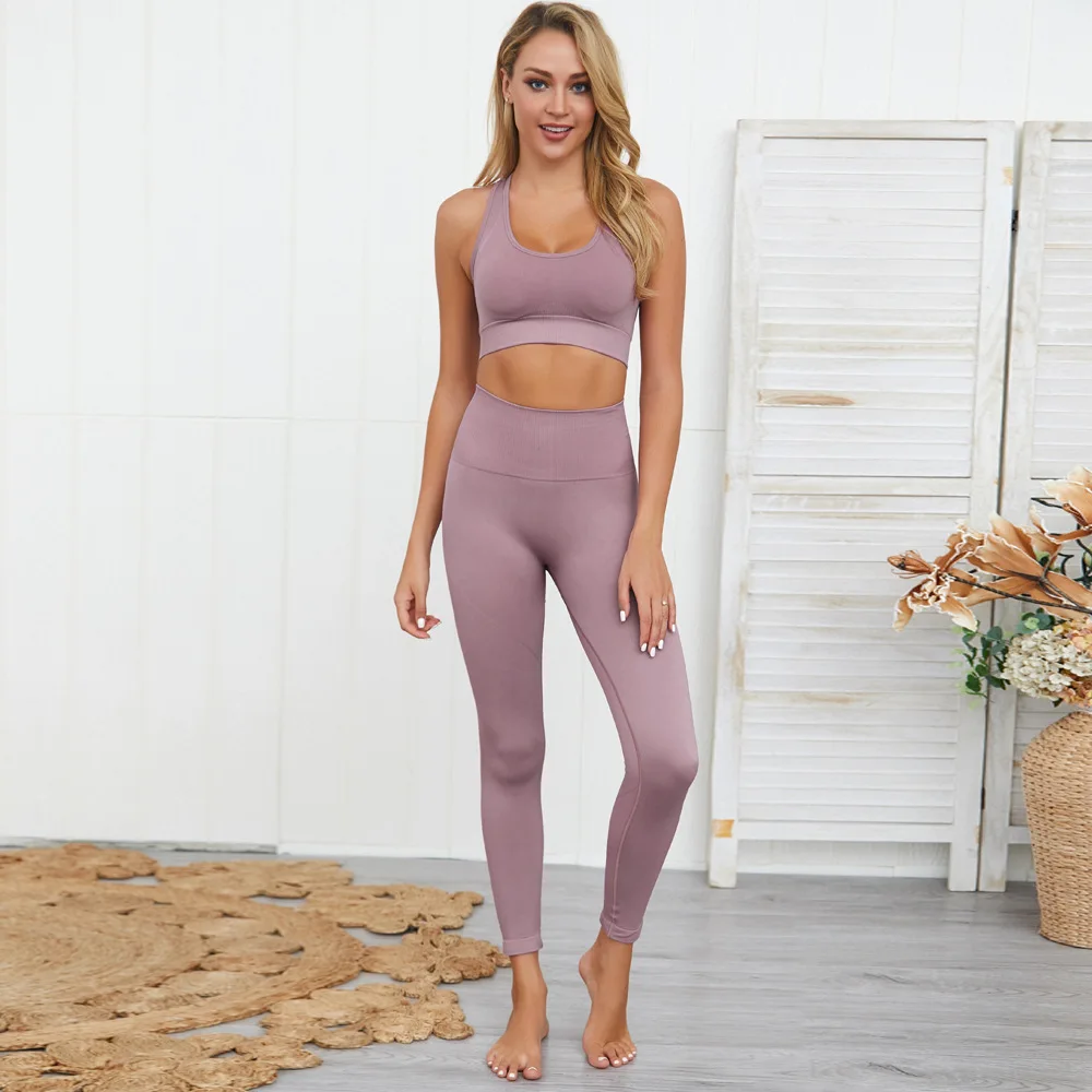 

Seamless Ejercicio Set Women Fitness Clothing Sportswear Woman Trotar Leggings Padded Push-up Strappy Bra 2 Pcs Jogging Suits
