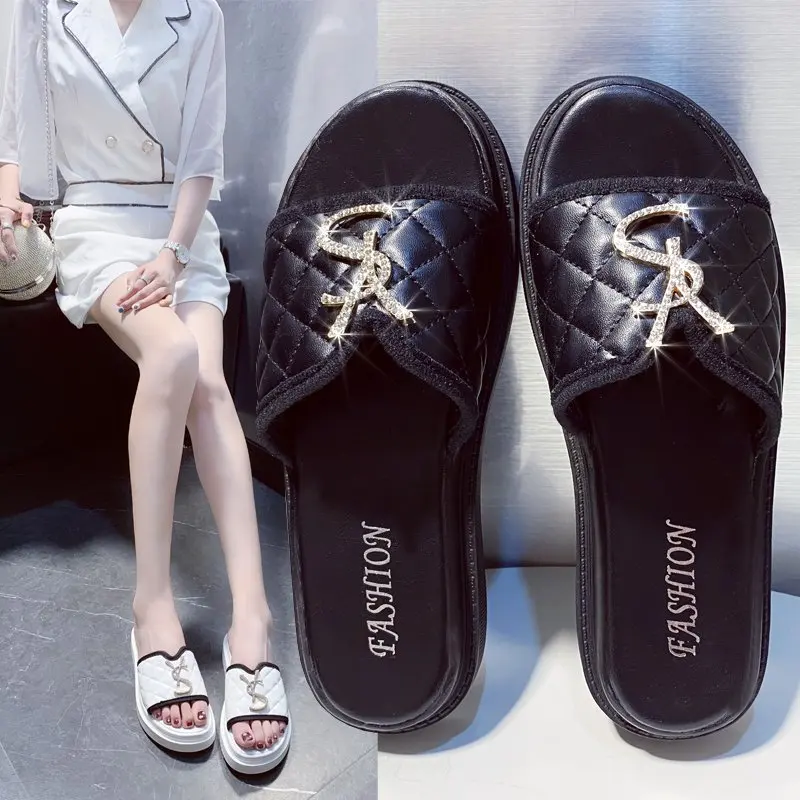 New Summer Women Designers Slippers Fashion Diamond Slides Sandals Shoes Chaussure Femme Casual Girls Platform 3CM Zapatos | Обувь