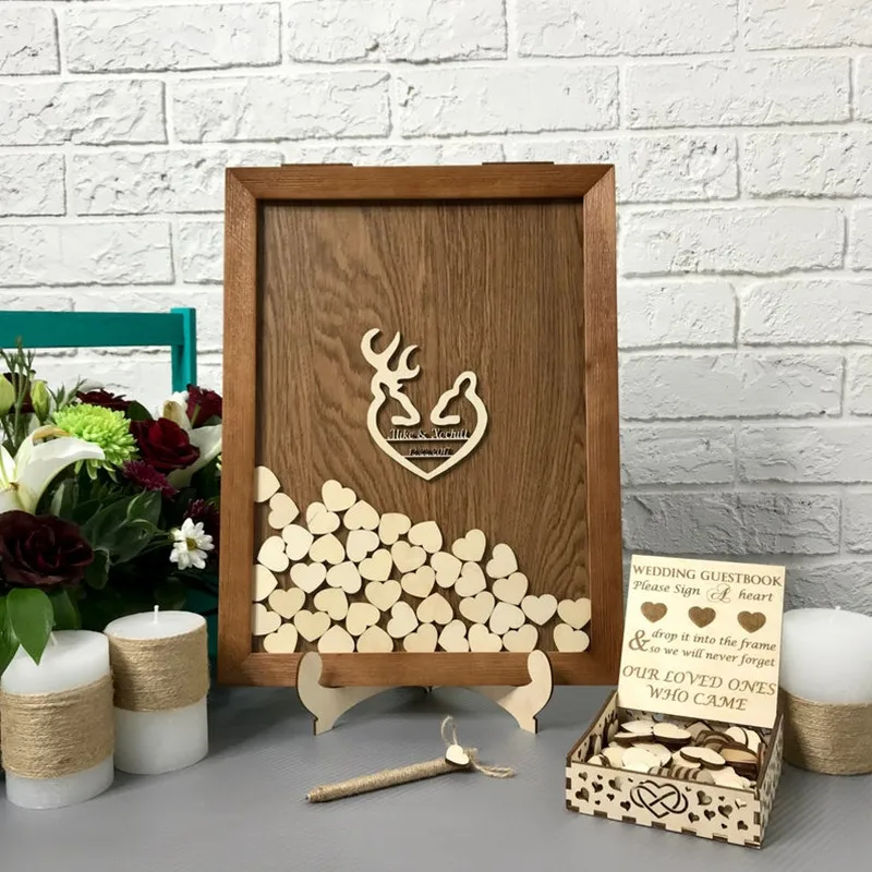 custom wood shadow box Guestbook ideas alternative drop top box hearts