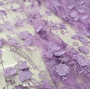 

3D Purple Butterfly Flower Embroidered Tulle Lace Africa Mesh Lace Fabric Sewing For Party Wedding Dress Patchwork