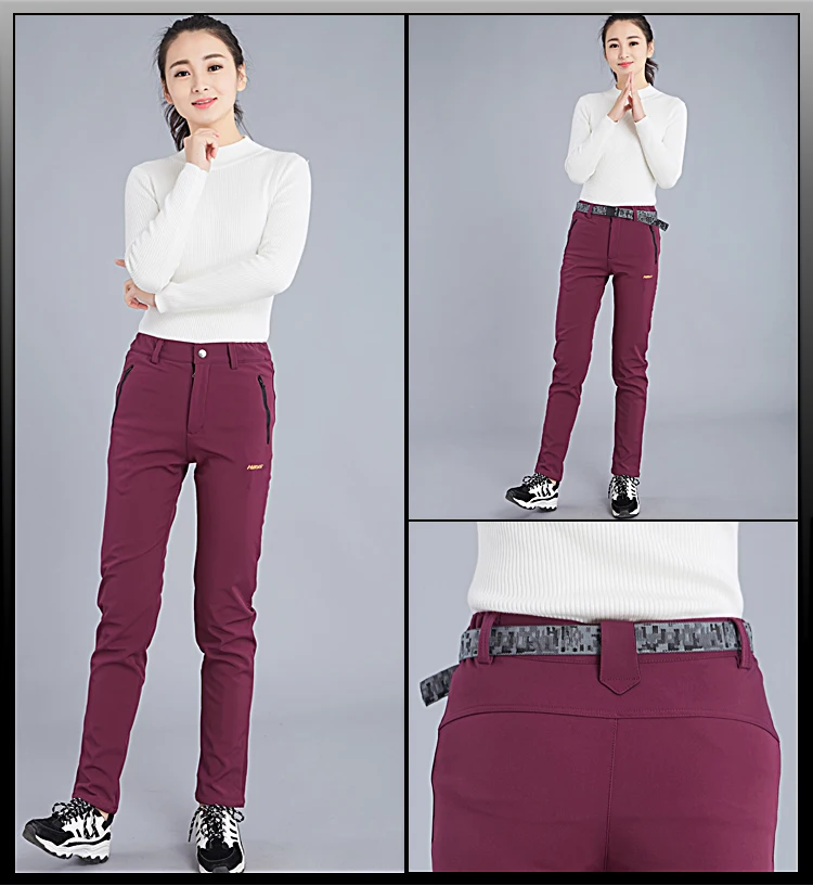 Открытый мягкий чехол лыжные брюки женские Slim Fit Большой размер водонепроницаемый заряд альпинизм ветрозащитный полиэстер волокно рот Ela