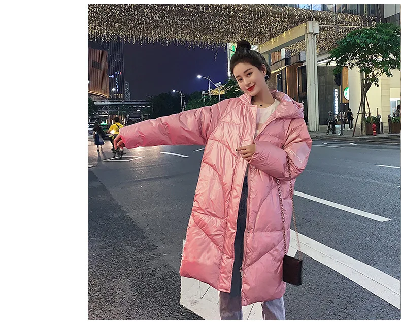 Корейский стиль, Dongdaemun, свободный крой, яркая кожа, нарукавная повязка, средней длины, пуховик, женский, выше колена, для похудения, Coa