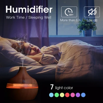 300ML USB Air Humidifier Electric Aroma Diffuser Mist Wood Grain Oil Aromatherapy Mini Have 7 LED