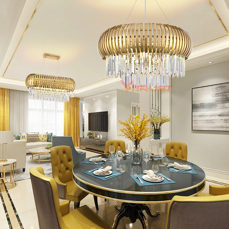 

Modern Crystal Chandelier Nordic Lamps Light Gold Hanging Ceiling Round Lighting Fixtures Restaurant Dining Living Room Bedroom