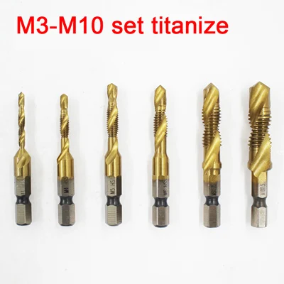 M3-m10-titanize-6pcs UCHEER 6 шт. Набор композитный кран сверло Резьба спирали crew tap Hex HSS, шестигранная ручка составной кран сверло s - Цвет: M3-m10-titanize-6pcs