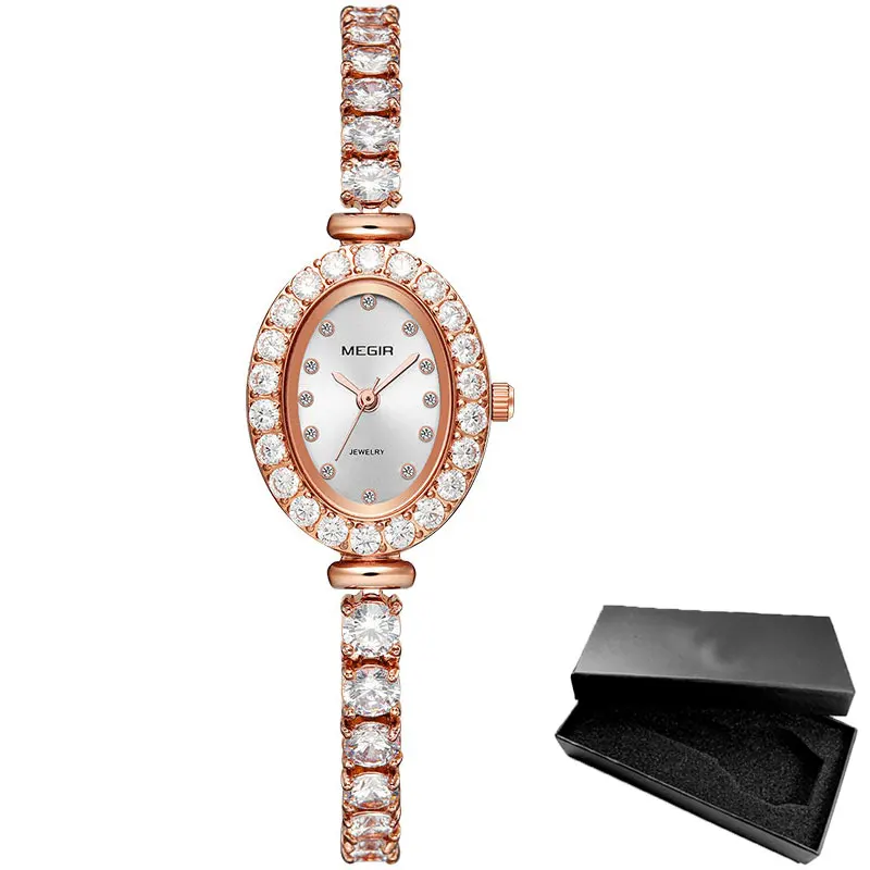 MS4206L-Rose MEGIR Reloj Mujer женские часы-ЛЮКС Роза со стразами женские Дамские Часы Montre Femme люкс Damen Uhren Прямая поставка - Цвет: MS4206L-Rose
