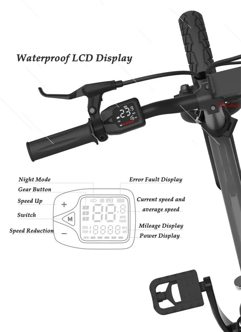 Sale Daibot Portable Electric Bike 14 Inch Two Wheel Electric Scooter Three Cycling Mode 300W 48V Folding Electric Bicycle For Adult 16